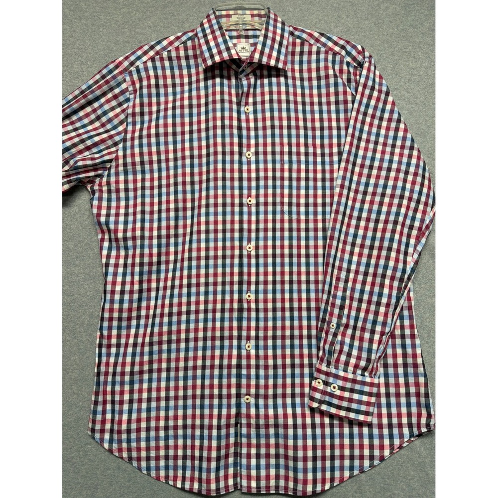 Peter Millar Mens Gingham Check Button Down Shirt Red Blue MF14W101CSL Large